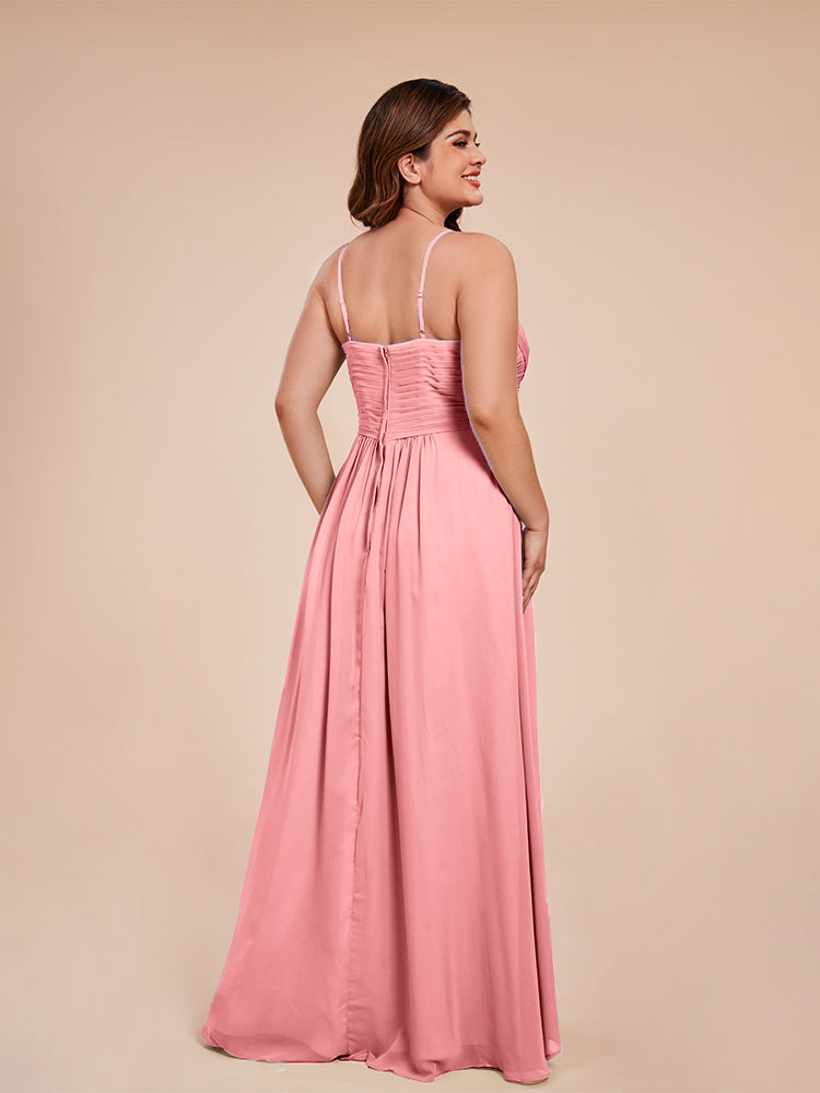Isla Plus Size V-neck Ruched Chiffon Bridesmaid Dresses with Slit