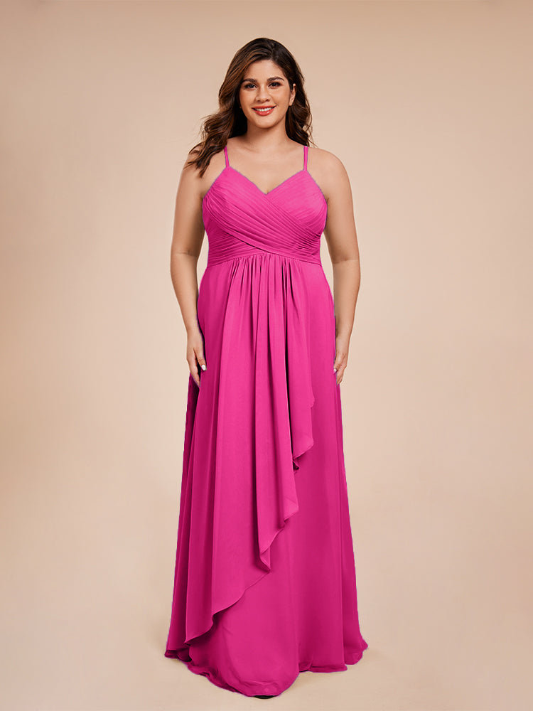 Isla Plus Size V-neck Ruched Chiffon Bridesmaid Dresses with Slit