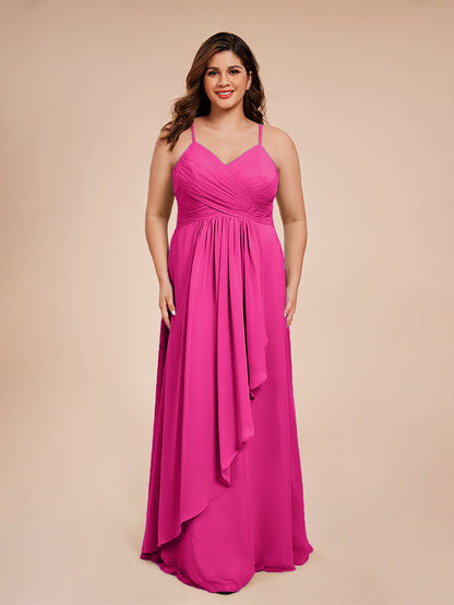Isla Plus Size V-neck Ruched Chiffon Bridesmaid Dresses with Slit