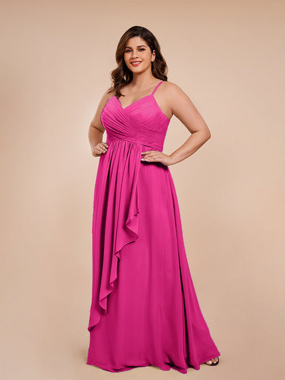 Isla Plus Size V-neck Ruched Chiffon Bridesmaid Dresses with Slit