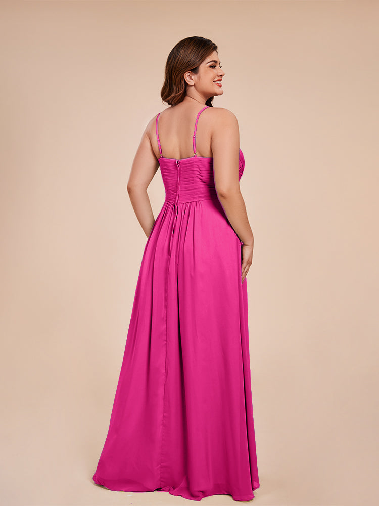 Isla Plus Size V-neck Ruched Chiffon Bridesmaid Dresses with Slit