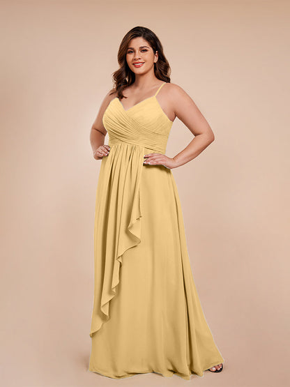 Isla Plus Size V-neck Ruched Chiffon Bridesmaid Dresses with Slit
