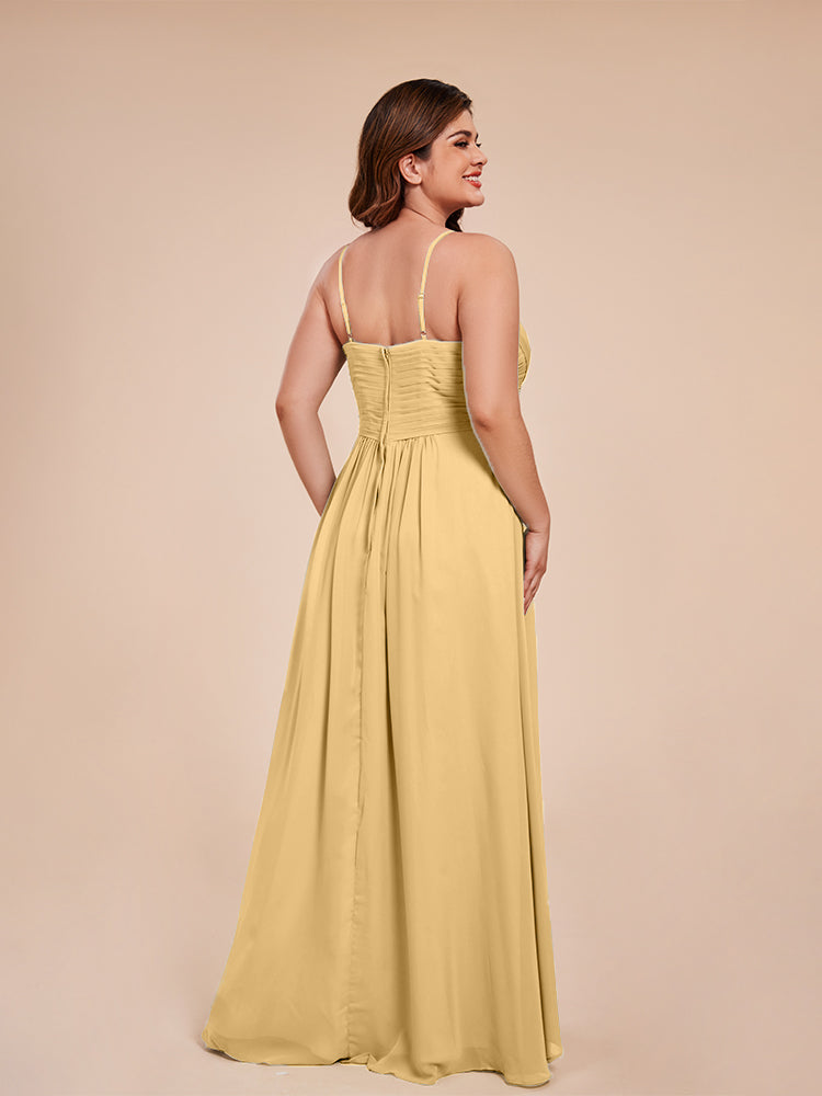 Isla Plus Size V-neck Ruched Chiffon Bridesmaid Dresses with Slit