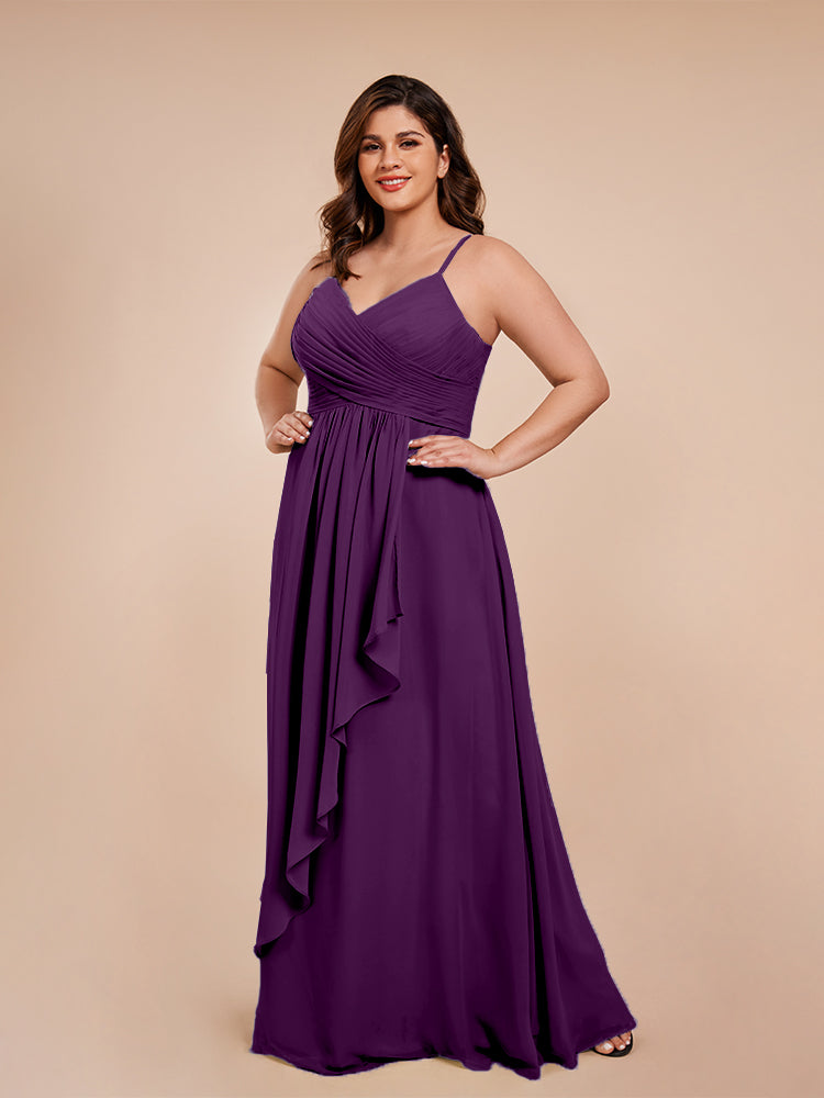 Isla Plus Size V-neck Ruched Chiffon Bridesmaid Dresses with Slit