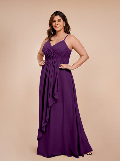 Isla Plus Size V-neck Ruched Chiffon Bridesmaid Dresses with Slit