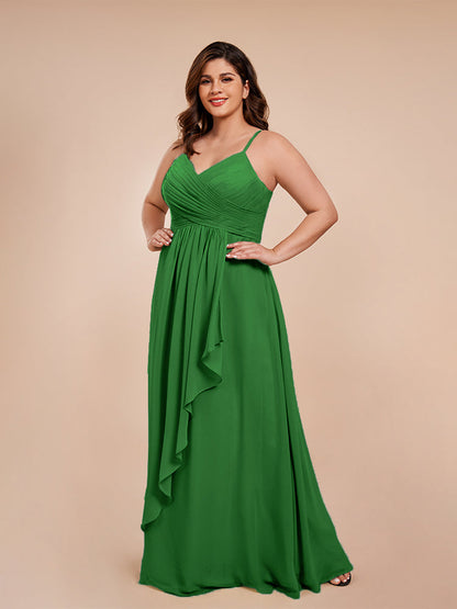 Isla Plus Size V-neck Ruched Chiffon Bridesmaid Dresses with Slit