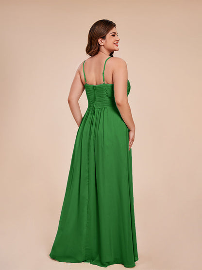 Isla Plus Size V-neck Ruched Chiffon Bridesmaid Dresses with Slit