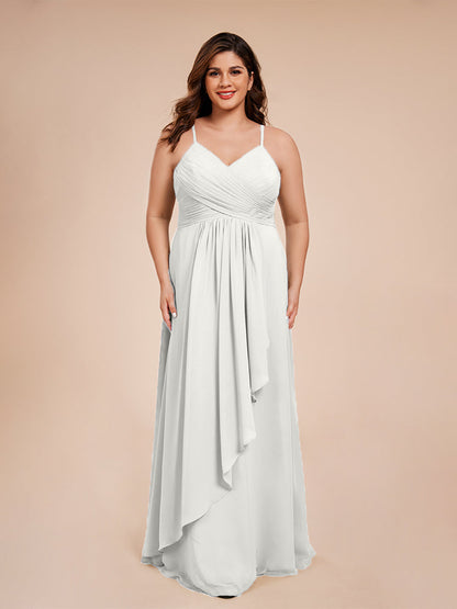 Isla Plus Size V-neck Ruched Chiffon Bridesmaid Dresses with Slit