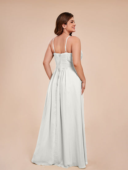 Isla Plus Size V-neck Ruched Chiffon Bridesmaid Dresses with Slit