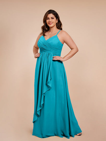 Isla Plus Size V-neck Ruched Chiffon Bridesmaid Dresses with Slit