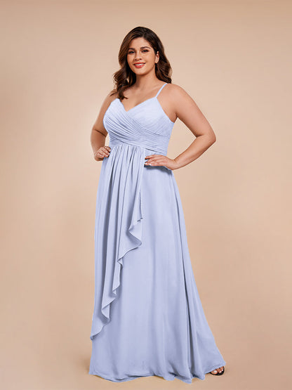Isla Plus Size V-neck Ruched Chiffon Bridesmaid Dresses with Slit