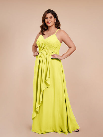 Isla Plus Size V-neck Ruched Chiffon Bridesmaid Dresses with Slit