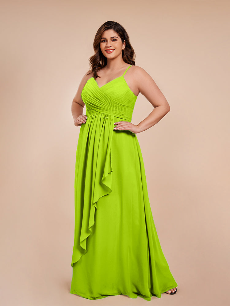 Isla Plus Size V-neck Ruched Chiffon Bridesmaid Dresses with Slit