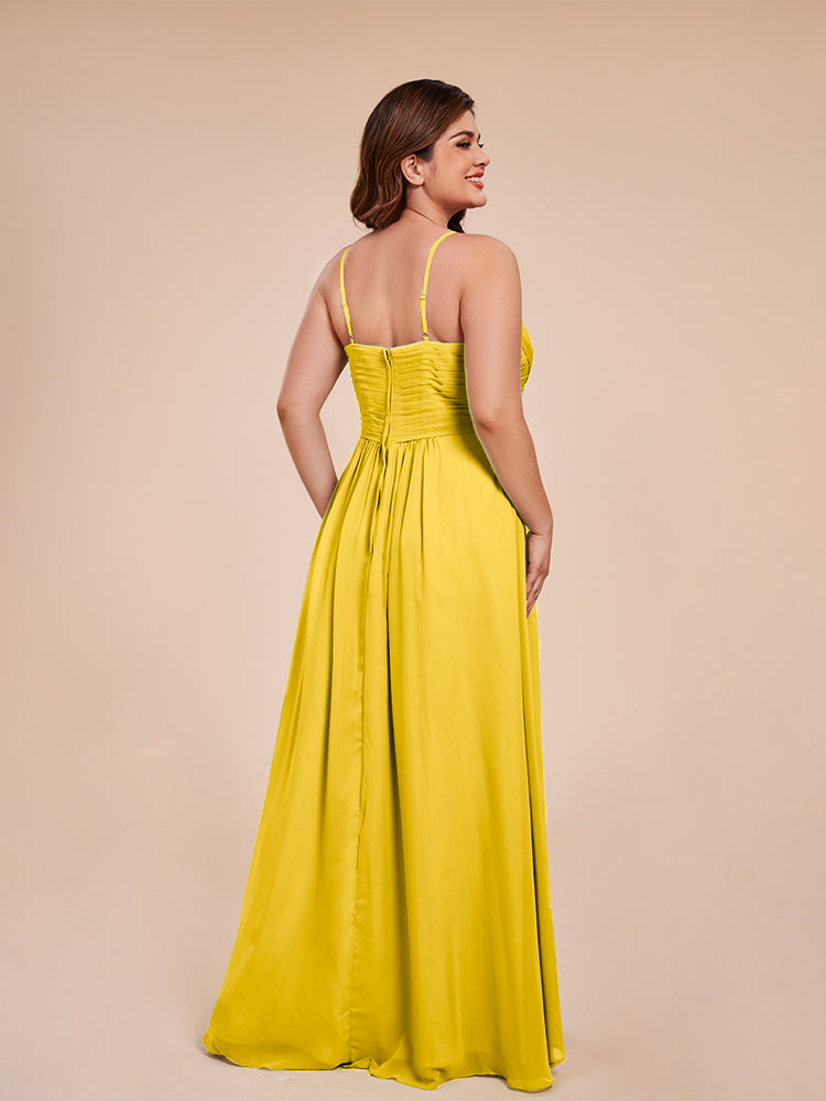 Isla Plus Size V-neck Ruched Chiffon Bridesmaid Dresses with Slit