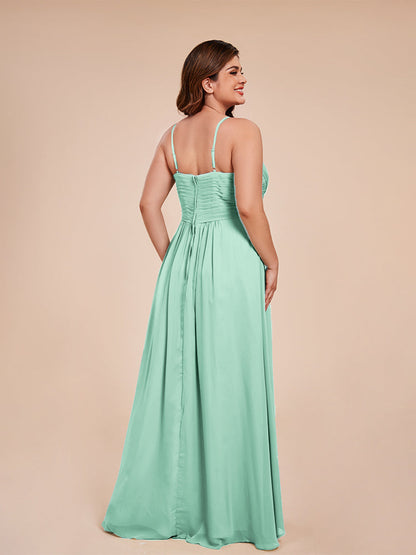 Isla Plus Size V-neck Ruched Chiffon Bridesmaid Dresses with Slit