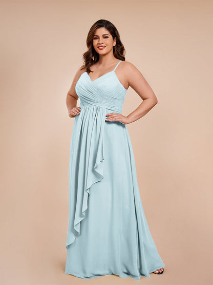 Isla Plus Size V-neck Ruched Chiffon Bridesmaid Dresses with Slit