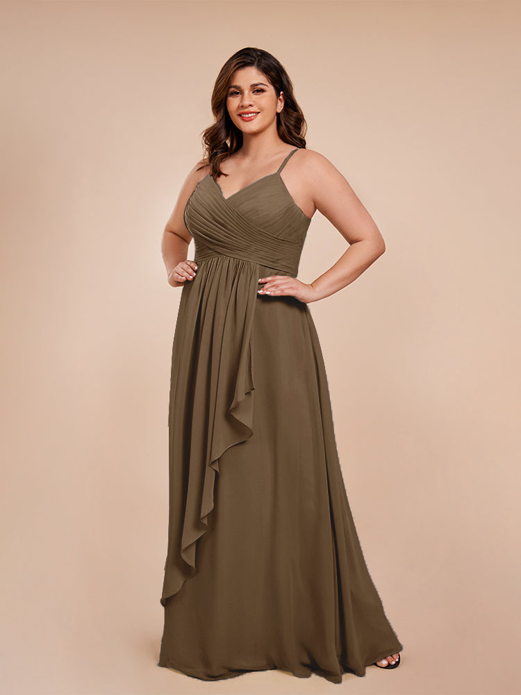Isla Plus Size V-neck Ruched Chiffon Bridesmaid Dresses with Slit