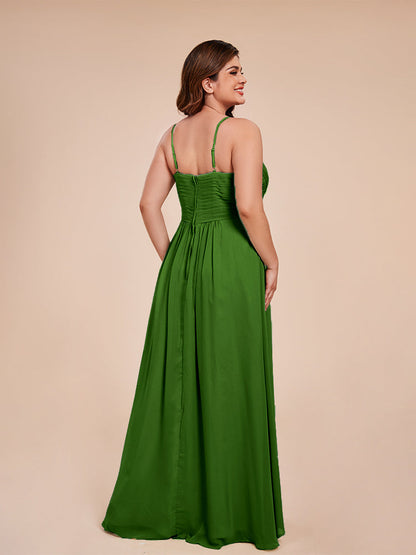 Isla Plus Size V-neck Ruched Chiffon Bridesmaid Dresses with Slit