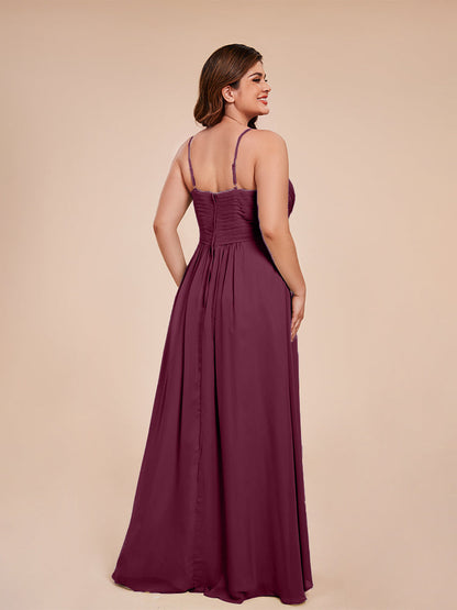 Isla Plus Size V-neck Ruched Chiffon Bridesmaid Dresses with Slit
