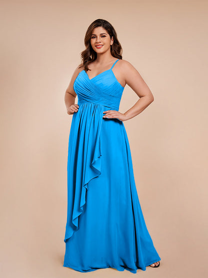 Isla Plus Size V-neck Ruched Chiffon Bridesmaid Dresses with Slit