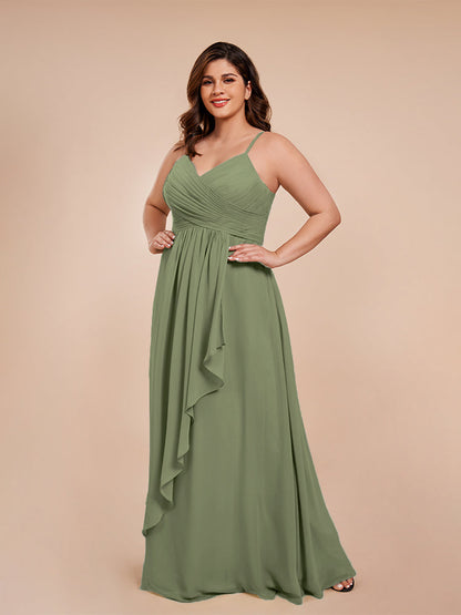 Isla Plus Size V-neck Ruched Chiffon Bridesmaid Dresses with Slit