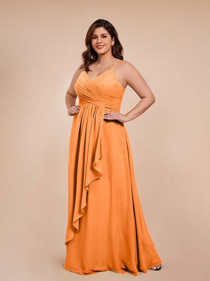 Isla Plus Size V-neck Ruched Chiffon Bridesmaid Dresses with Slit
