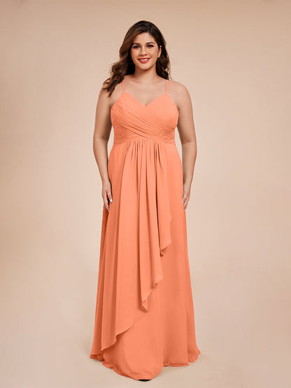 Isla Plus Size V-neck Ruched Chiffon Bridesmaid Dresses with Slit