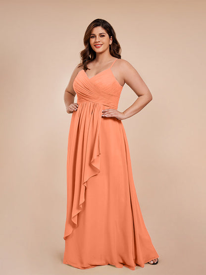 Isla Plus Size V-neck Ruched Chiffon Bridesmaid Dresses with Slit