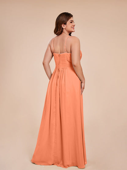 Isla Plus Size V-neck Ruched Chiffon Bridesmaid Dresses with Slit