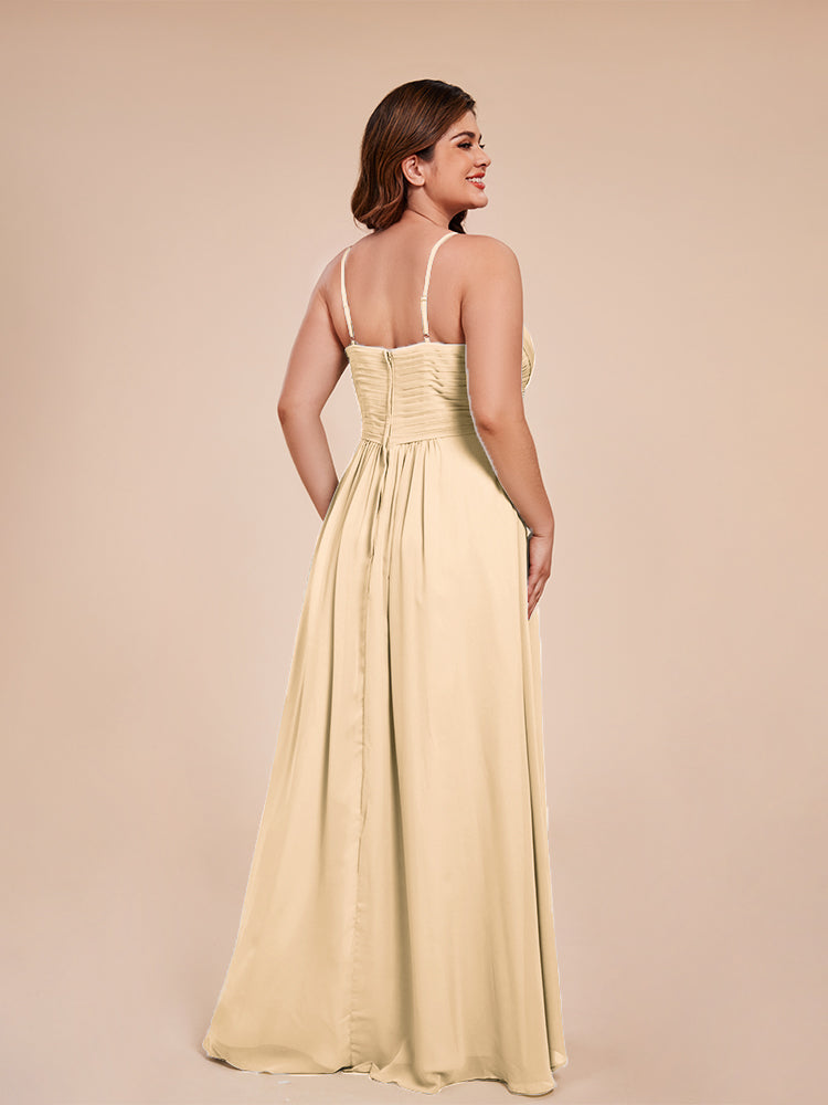 Isla Plus Size V-neck Ruched Chiffon Bridesmaid Dresses with Slit