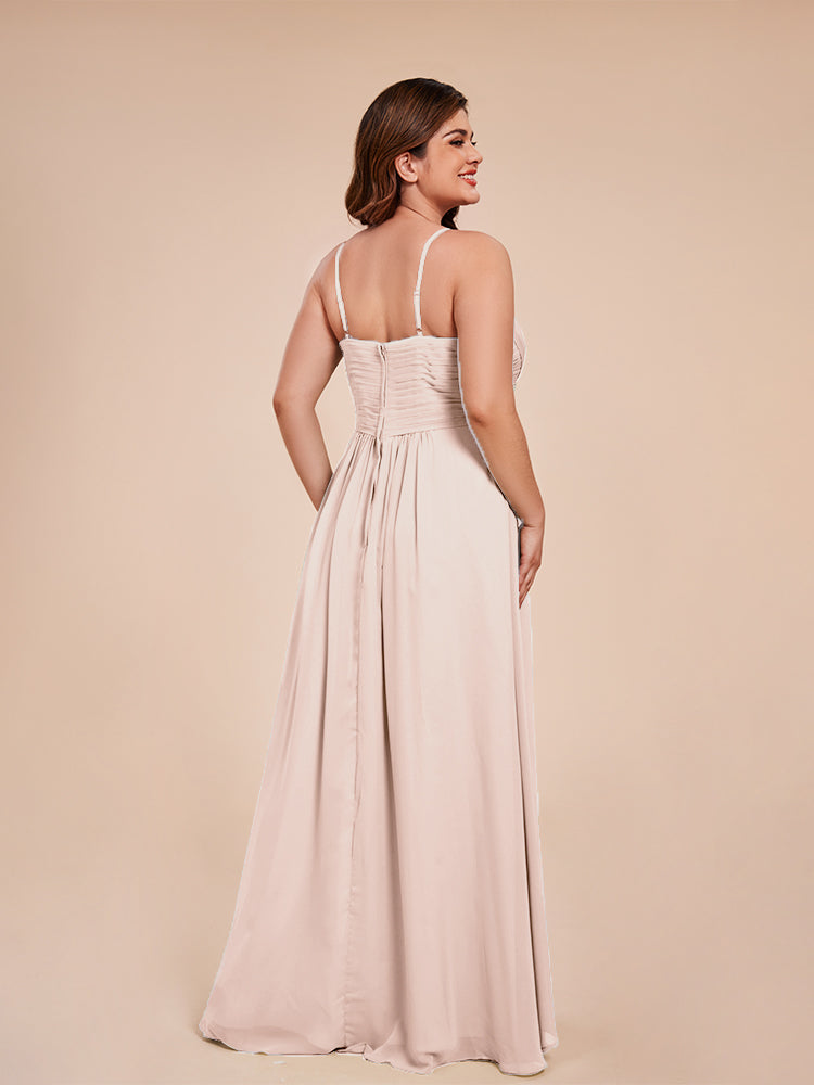 Isla Plus Size V-neck Ruched Chiffon Bridesmaid Dresses with Slit