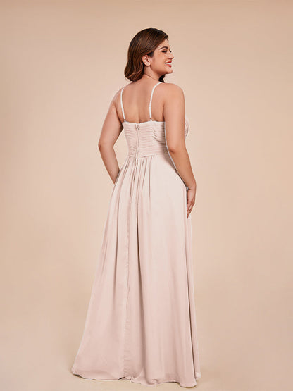 Isla Plus Size V-neck Ruched Chiffon Bridesmaid Dresses with Slit