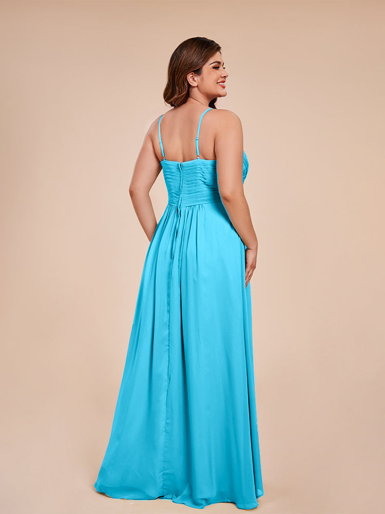 Isla Plus Size V-neck Ruched Chiffon Bridesmaid Dresses with Slit