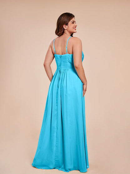 Isla Plus Size V-neck Ruched Chiffon Bridesmaid Dresses with Slit