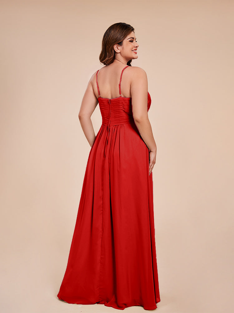 Isla Plus Size V-neck Ruched Chiffon Bridesmaid Dresses with Slit
