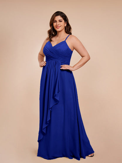 Isla Plus Size V-neck Ruched Chiffon Bridesmaid Dresses with Slit