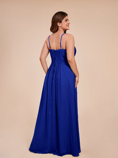 Isla Plus Size V-neck Ruched Chiffon Bridesmaid Dresses with Slit