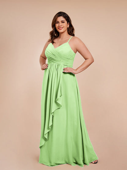 Isla Plus Size V-neck Ruched Chiffon Bridesmaid Dresses with Slit