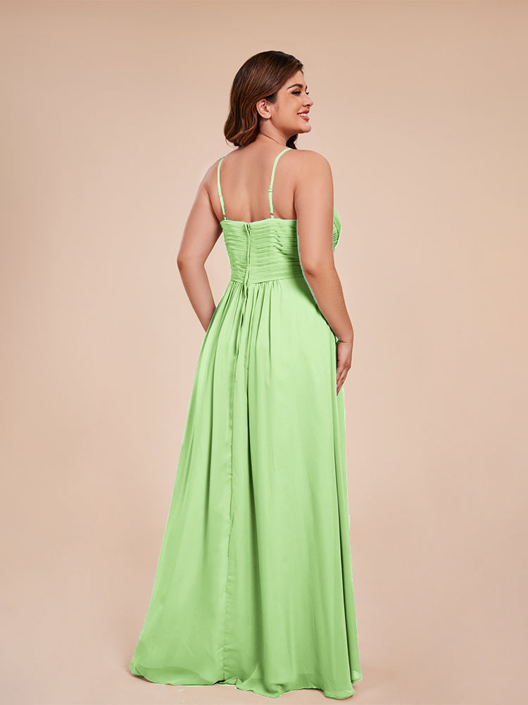 Isla Plus Size V-neck Ruched Chiffon Bridesmaid Dresses with Slit