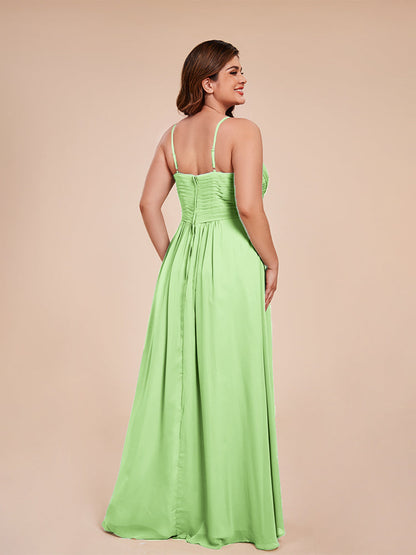 Isla Plus Size V-neck Ruched Chiffon Bridesmaid Dresses with Slit