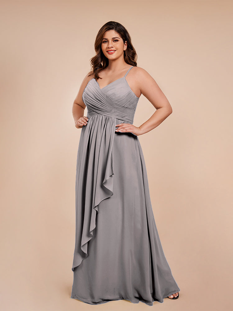 Isla Plus Size V-neck Ruched Chiffon Bridesmaid Dresses with Slit
