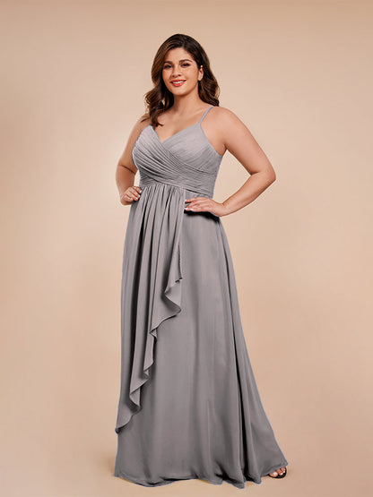 Isla Plus Size V-neck Ruched Chiffon Bridesmaid Dresses with Slit
