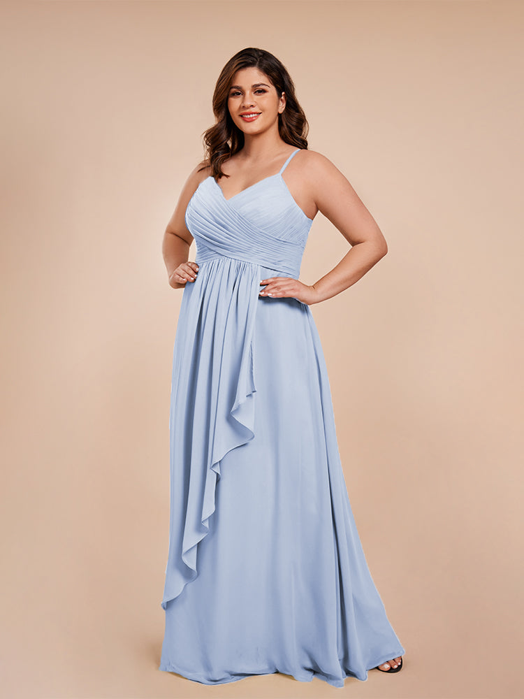 Isla Plus Size V-neck Ruched Chiffon Bridesmaid Dresses with Slit
