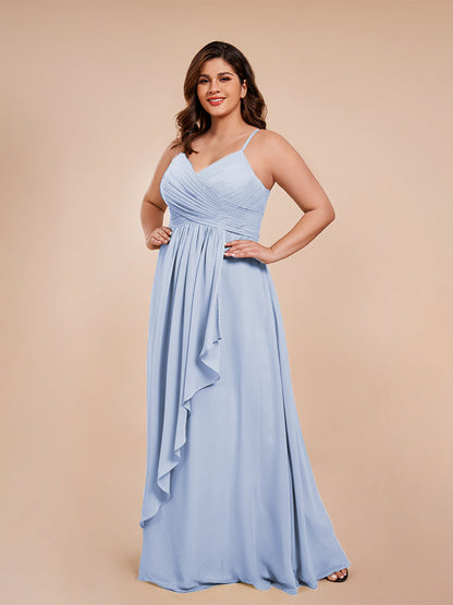 Isla Plus Size V-neck Ruched Chiffon Bridesmaid Dresses with Slit