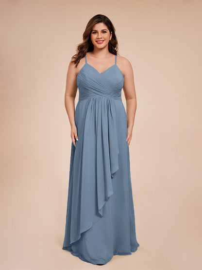 Isla Plus Size V-neck Ruched Chiffon Bridesmaid Dresses with Slit