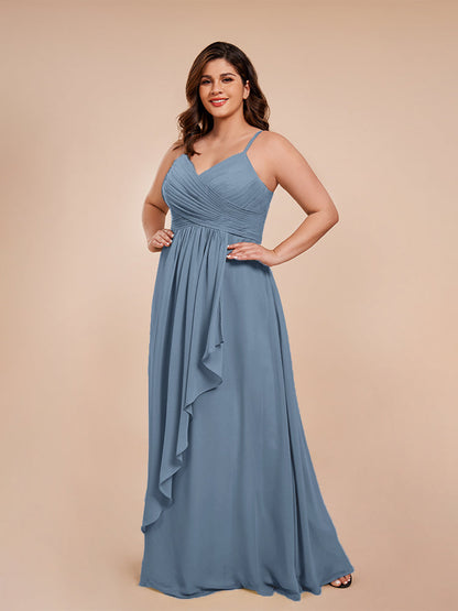 Isla Plus Size V-neck Ruched Chiffon Bridesmaid Dresses with Slit