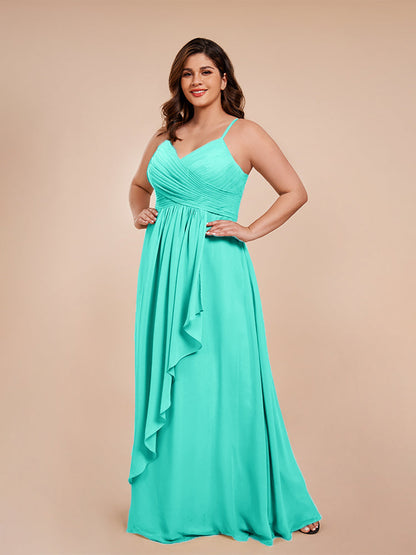 Isla Plus Size V-neck Ruched Chiffon Bridesmaid Dresses with Slit