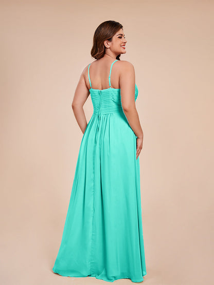 Isla Plus Size V-neck Ruched Chiffon Bridesmaid Dresses with Slit