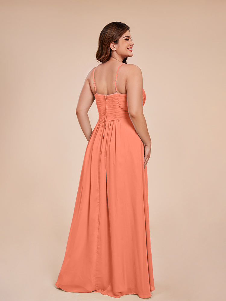 Isla Plus Size V-neck Ruched Chiffon Bridesmaid Dresses with Slit