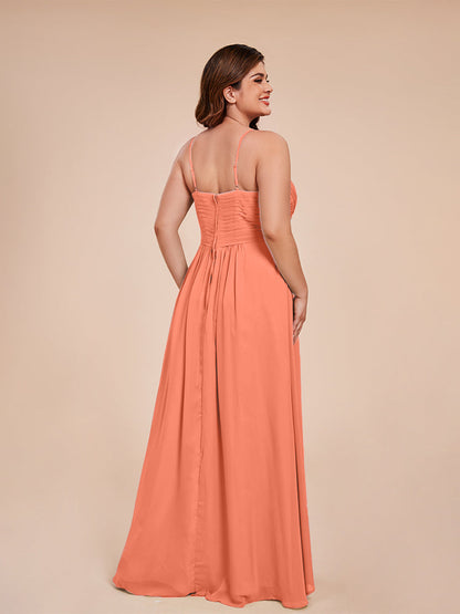 Isla Plus Size V-neck Ruched Chiffon Bridesmaid Dresses with Slit